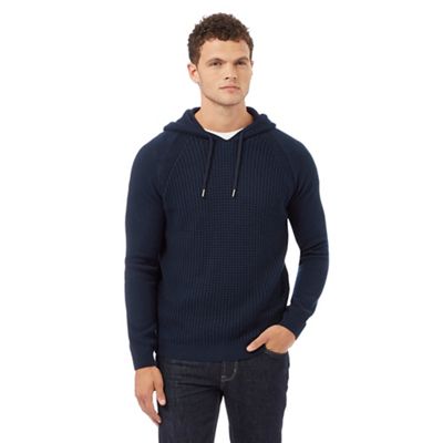 Navy knitted textured hoodie